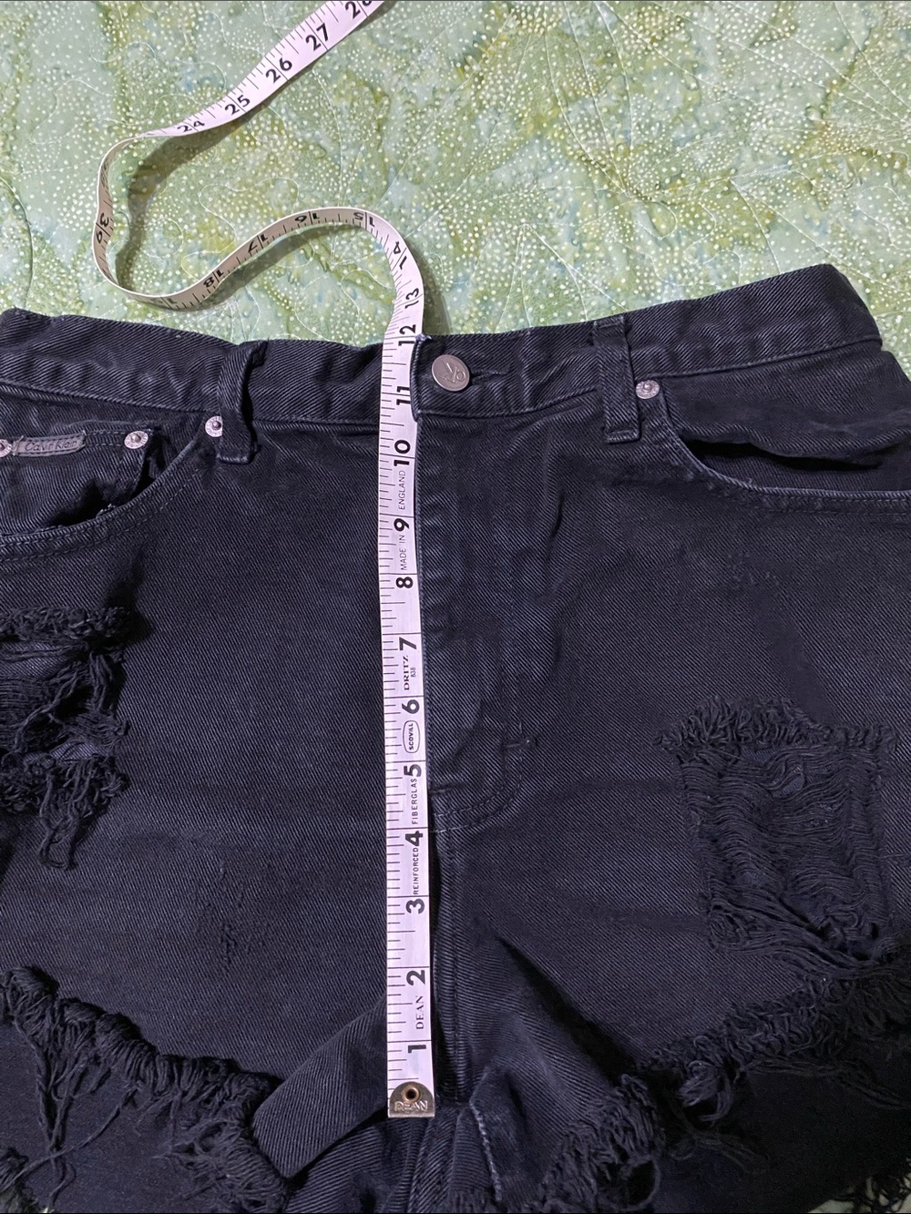 Calvin Klein Black distressed cut off Jean shorts high waisted size 12 Black - Picture 7 of 8